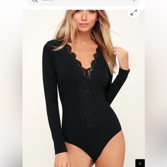 Lulus Tops - Lulu’s Come Back To You Black Lace Long Sleeve Ribbed Bodysuit Size XS NWT